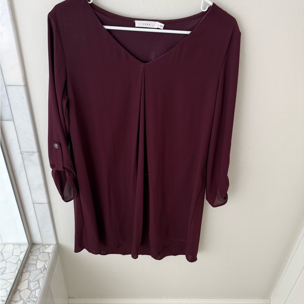 Lush Deep Burgundy V-Neck Blouse